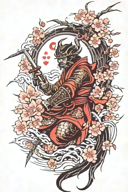 Kinda like this but samurai themed concept tattoo Like dragons, samurai, swords, cherry blossom tree tattoo design idea