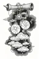 clouds surrounding a open scroll wheel saying don't tell me the sky is the limit when there are footprints on the moon tattoo design idea