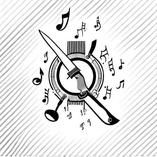 A chef's knife with musical notes forming the blade tattoo design idea