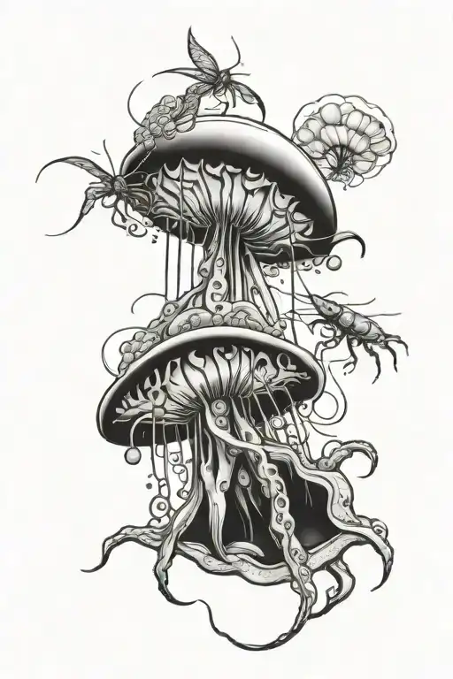 mantis ray and jelly fish half sleeve tattoo featuring tattoo design idea