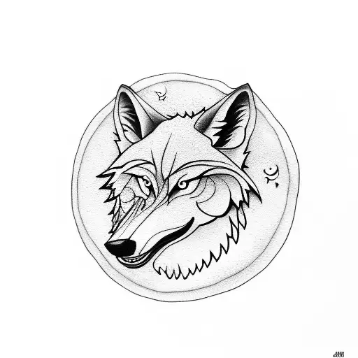 A wolf howling at a full moon with musical notes forming the shape of the moon tattoo design idea