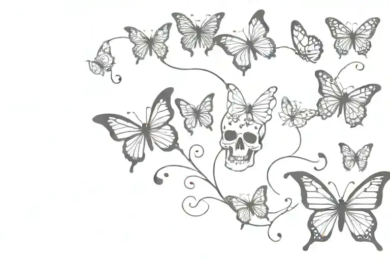 Name with skulls and butterflies   tattoo design idea