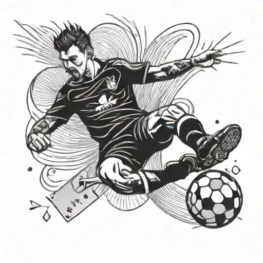 An athlete kicking a soccer ball with a spade ace card in the background, representing luck and skill tattoo design idea