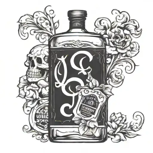 Number 7 mix with Spade Ace Card and Fc Barcelona and Jack daniels Whiskey bottle for back part of the body tattoo design idea