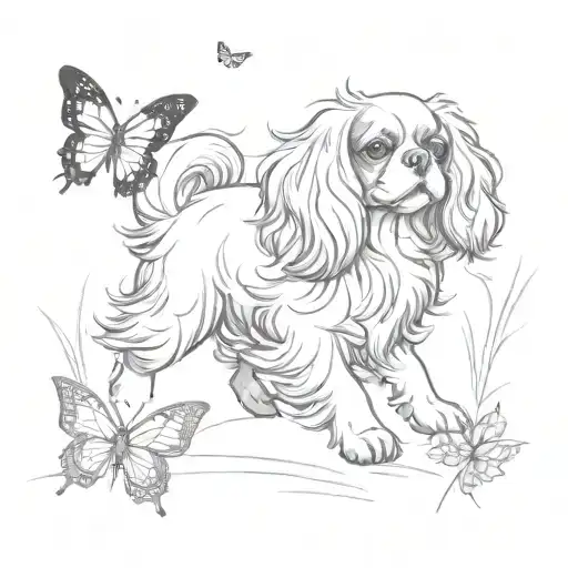 cavalier king charles spaniel chasing butterfly tattoo design idea