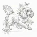 cavalier king charles spaniel chasing butterfly tattoo design idea