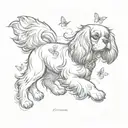 cavalier king charles spaniel chasing butterfly tattoo design idea