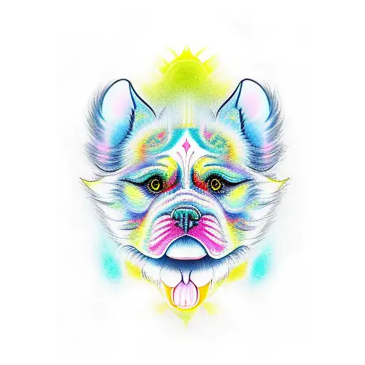 1 male 1 female fu dog in bright colors  tattoo design idea