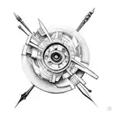 A tattoo design of a movie reel with iconic scenes from Gladiator and Lord of the Rings intertwined tattoo design idea