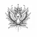 symmetrical dove with flower in mouth, wings spread. very fine details, religious feel tattoo design idea
