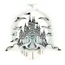 evil castle, ghosts, transparent  tattoo design idea