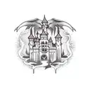 evil castle, ghosts, transparent  tattoo design idea
