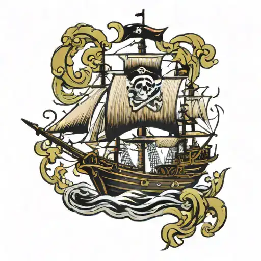 pirate ship jolly roger with torches tattoo design idea