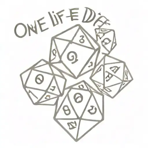 d20 dice with the text "one life roll the dice" tattoo design idea