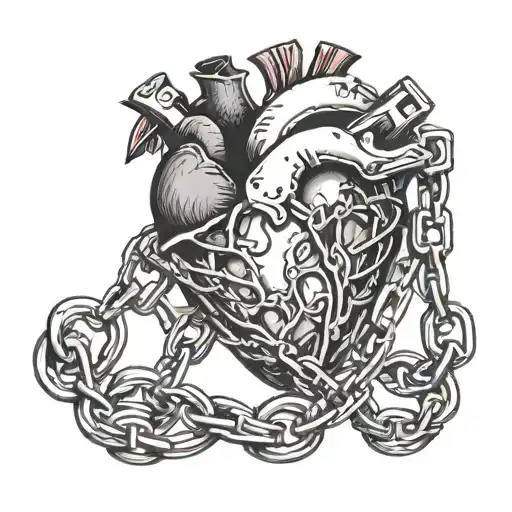 heart and chains breaking tattoo design idea