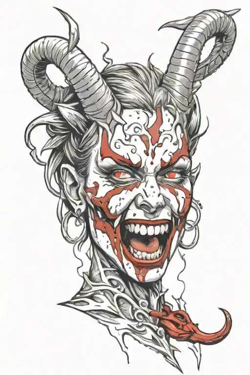 devil girl face knife blood love red angry tattoo design idea