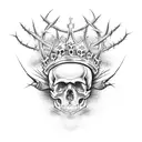A skull wearing a crown of thorns, surrounded by musical notes forming a dark and captivating composition tattoo design idea