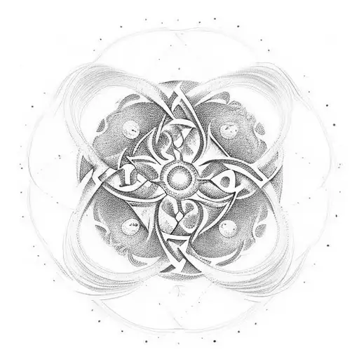 At the top, I'd like the words 'Baiba,' 'Darta,' and 'Luize' written in an elegant font.  In the center, I envision a sh tattoo design idea