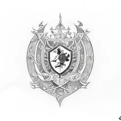 tattoo - Black and white sketch - othe top there are words - "Baiba", "Darta" , "Luize" shield with Latvia , Latvian swa tattoo design idea