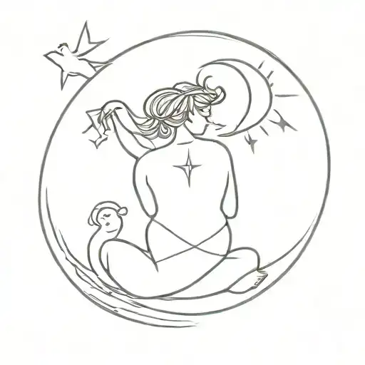 Minimalism tattoo, earty, breastfeeding, sun, moon, gemini, libra tattoo design idea