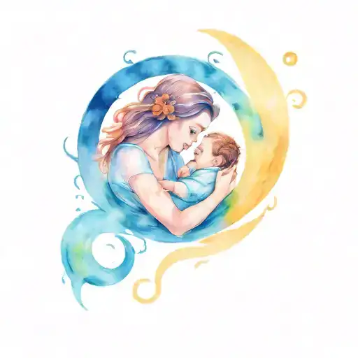 breastfeeding child, sun, moon, gemini, libra tattoo design idea