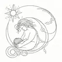 Minimalism tattoo, earty, breastfeeding, sun, moon, gemini, libra tattoo design idea