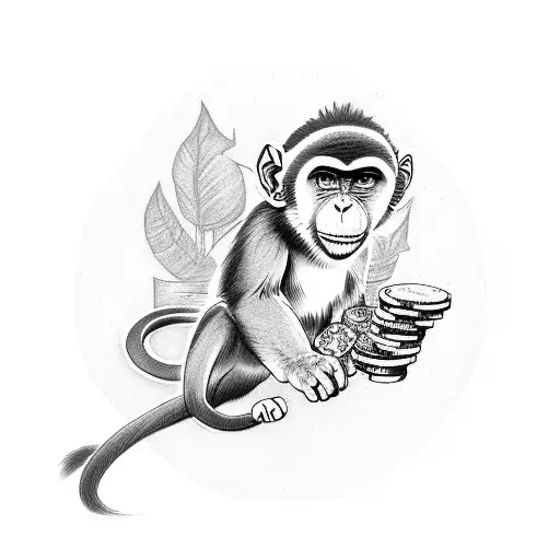 Realistic tattoo with monkey and casino and money tattoo design idea