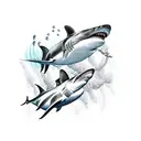Swimmer racing against a hammerhead shark in a competition tattoo design idea