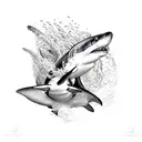 Swimmer racing against a hammerhead shark in a competition tattoo design idea