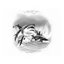 Swimmer racing against a hammerhead shark in a competition tattoo design idea