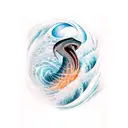 Abstract waves with a hammerhead shark silhouette swimming through tattoo design idea