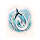 Abstract waves with a hammerhead shark silhouette swimming through tattoo design idea