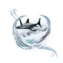 Abstract waves with a hammerhead shark silhouette swimming through tattoo design idea