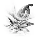 Abstract waves with a hammerhead shark silhouette swimming through tattoo design idea