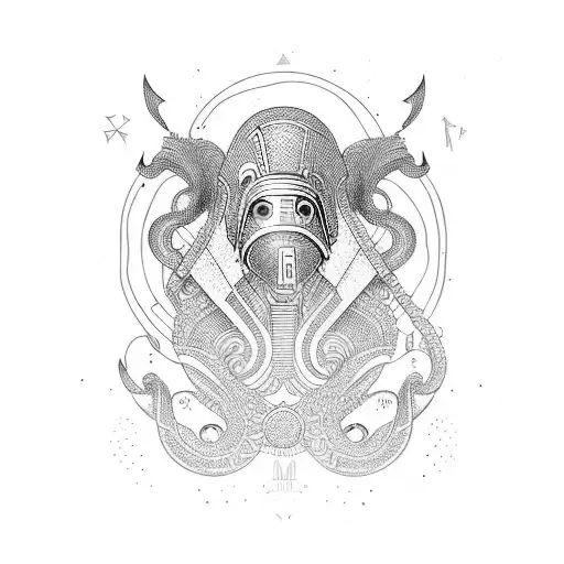 egyptian kraken lil peep cyber punk tattoo design idea