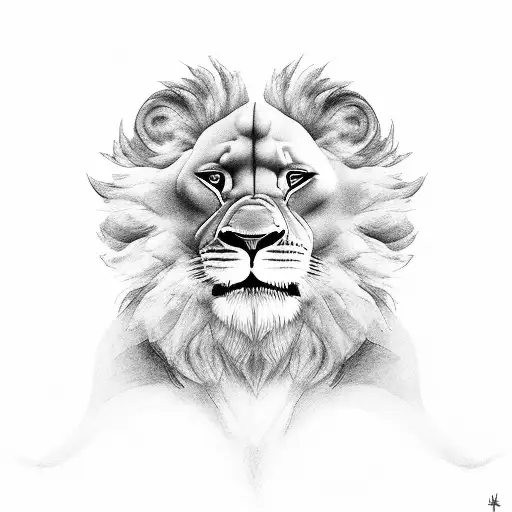 familia de leones en la parte superior del hombro y abajo un angel con alas abiertas tattoo design idea