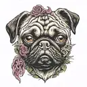 Face of zombie pug with brain inside tattoo design idea