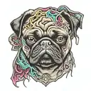Face of zombie pug with brain inside tattoo design idea
