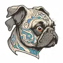 Face of zombie pug with brain inside tattoo design idea