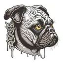 Face of zombie pug with brain inside tattoo design idea