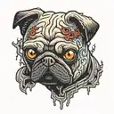 Face of zombie pug with brain inside tattoo design idea