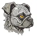 Face of zombie pug with brain inside tattoo design idea