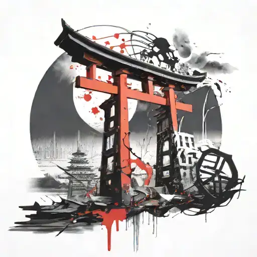 black hole inside torii gate tattoo design idea