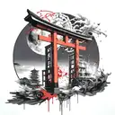 black hole inside torii gate tattoo design idea