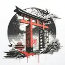 black hole inside torii gate tattoo design idea