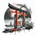 black hole inside torii gate tattoo design idea