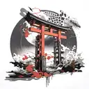 black hole inside torii gate tattoo design idea