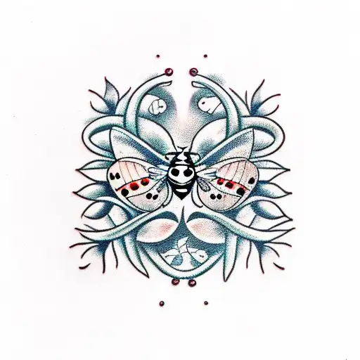 ladybugs and vines tattoo design idea