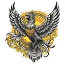 Simurgh bird and the sun with 21 fringes tattoo design idea