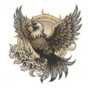 Simurgh bird and the sun with 21 fringes tattoo design idea